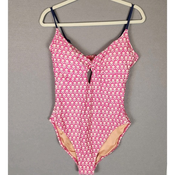 J.‎ Crew Swimsuit Women's 12 Pink Stamp Floral Twist-front Keyhole One-Pi… - Picture 1 of 8